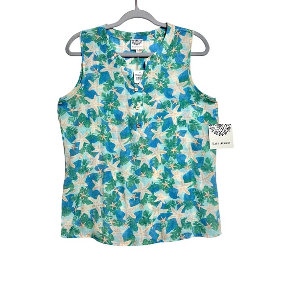 Late August Tops - NEW Late August Womens‎ M Starfish Tropical Print Sleeveless Blouse Teal Blue